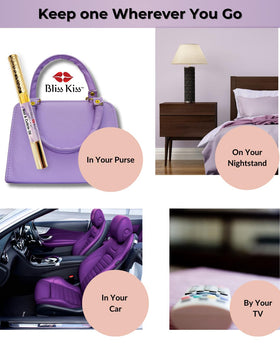 Bliss Kiss pen inside purse for convenient travel hydration