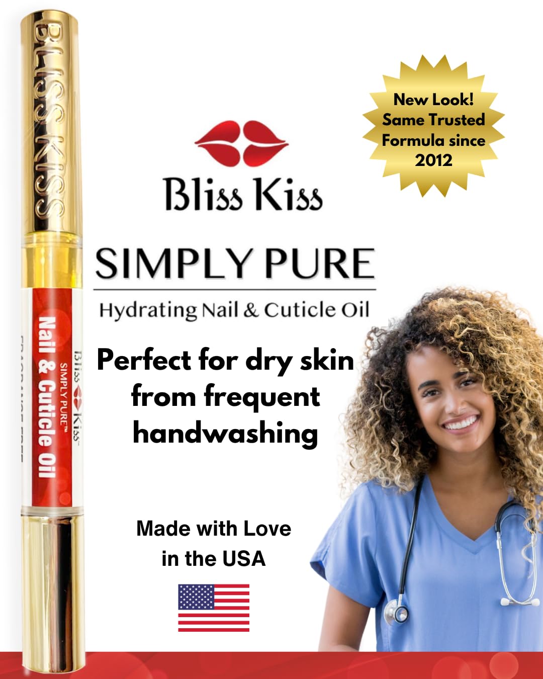 Bliss Kiss pen beside keys to illustrate compact, pocket-ready nail care