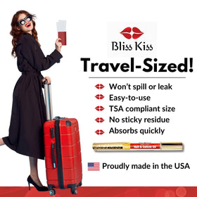 Bliss Kiss pen next to ruler showing travel-friendly, TSA-compliant size benefit