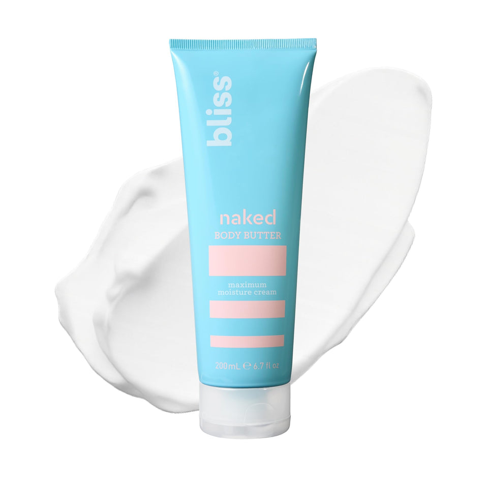 bliss naked body butter front jar showing clean label and size for easy recognition