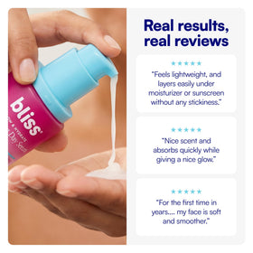 Bliss serum on bathroom counter with towel, suggests daily skincare routine convenience