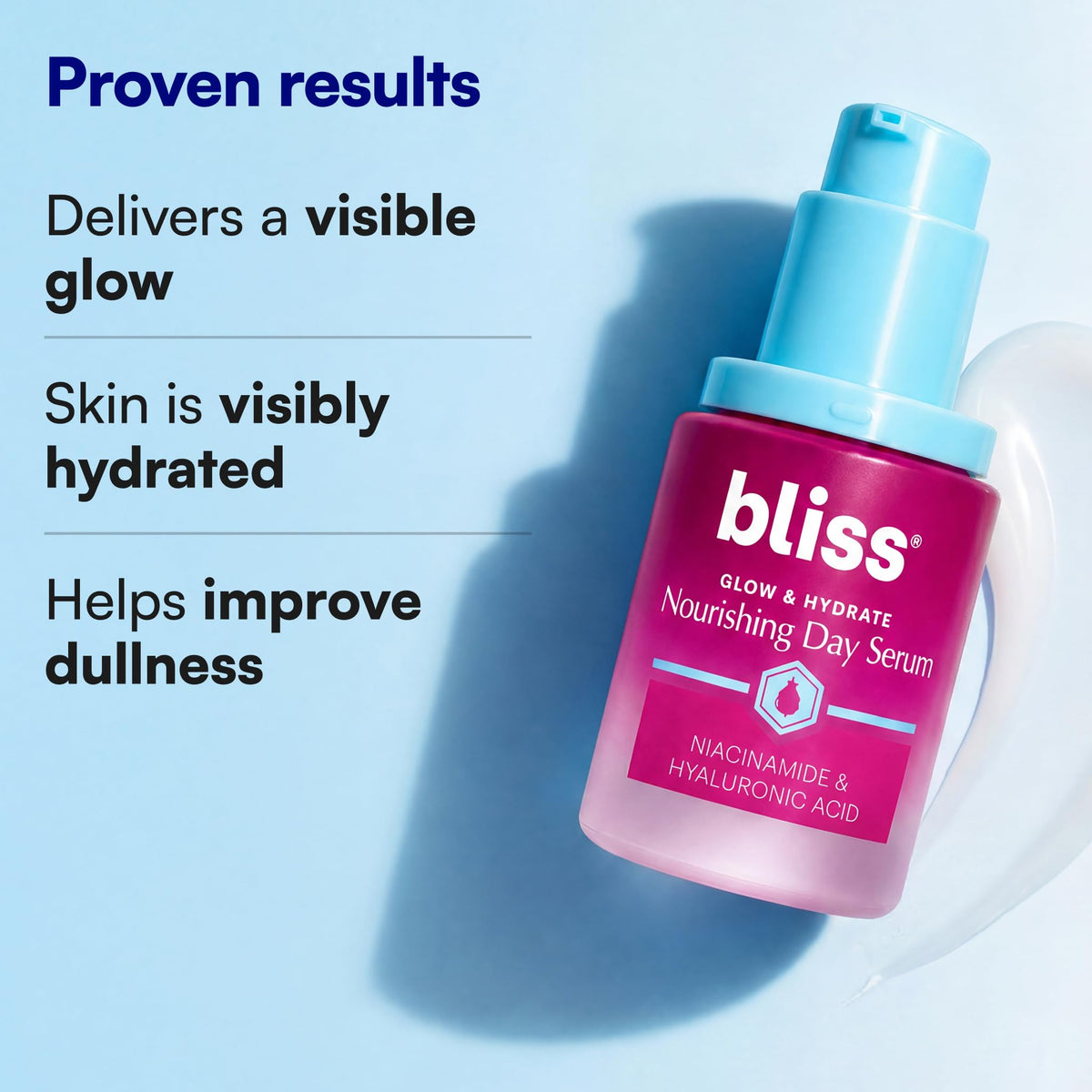 Bliss product label with ingredients list visible, communicates clean and vegan formula