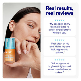 Bliss 1 fl oz bottle next to everyday items showing size and portability benefit