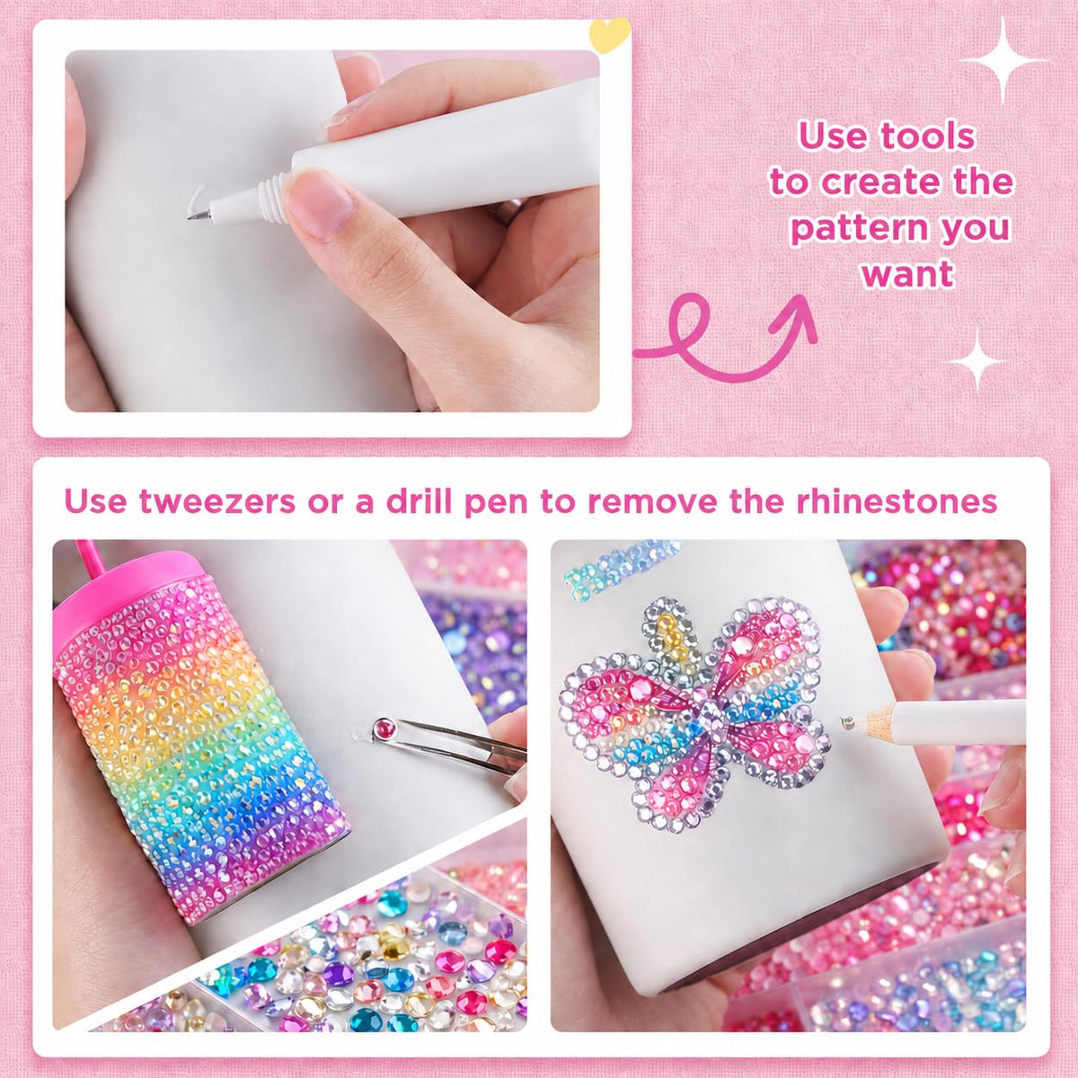 BlissVeritura nails decorated with colorful rhinestones demonstrating detailed nail art finish