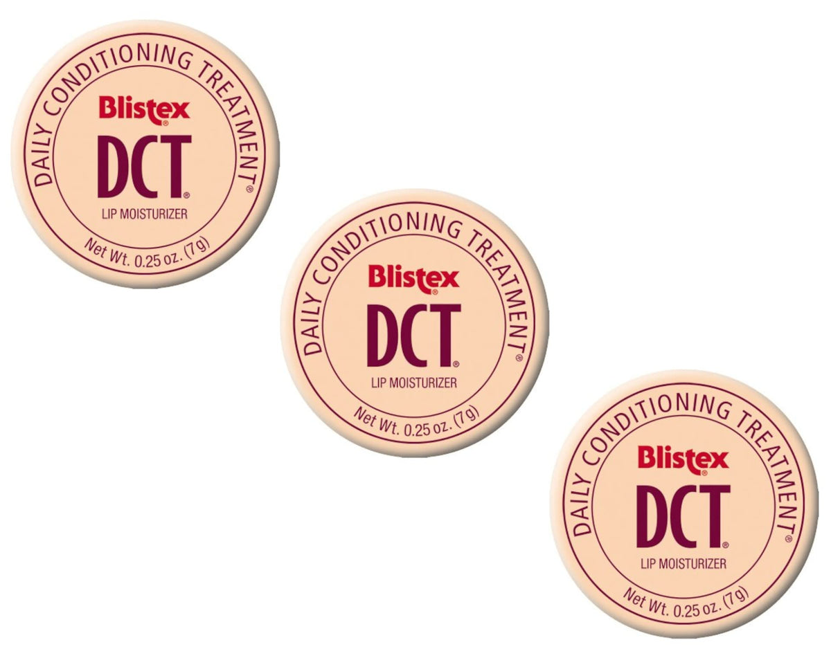 Blistex DCT jar front view showing packaging and convenient three-jar pack benefit