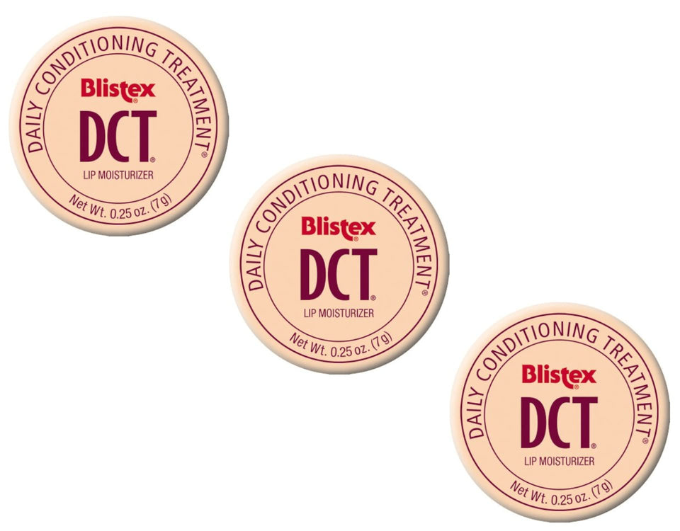 Blistex DCT jar front view showing packaging and convenient three-jar pack benefit