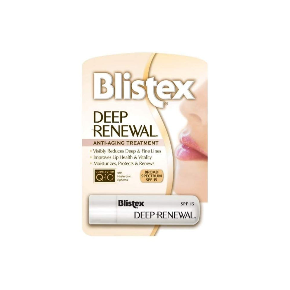 Blistex Deep Renewal front packaging showing tube and SPF protection benefit
