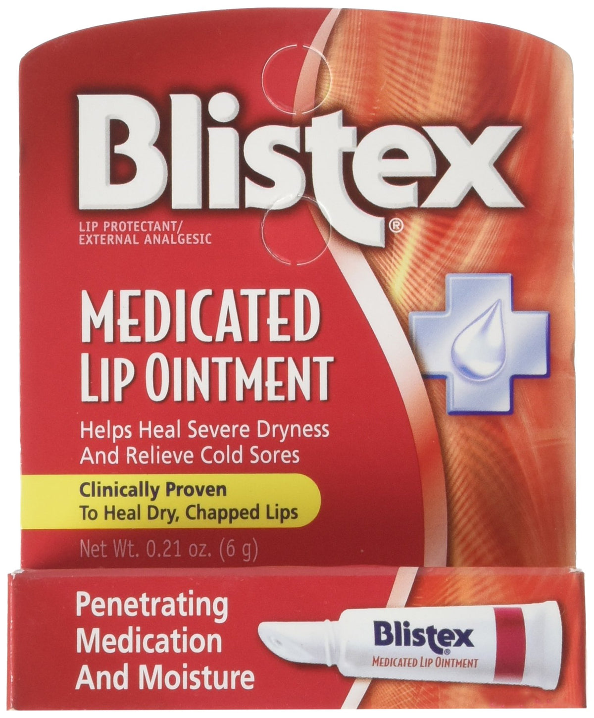 Blistex front packaging showing six 0.21 oz tubes, soothing relief on lips