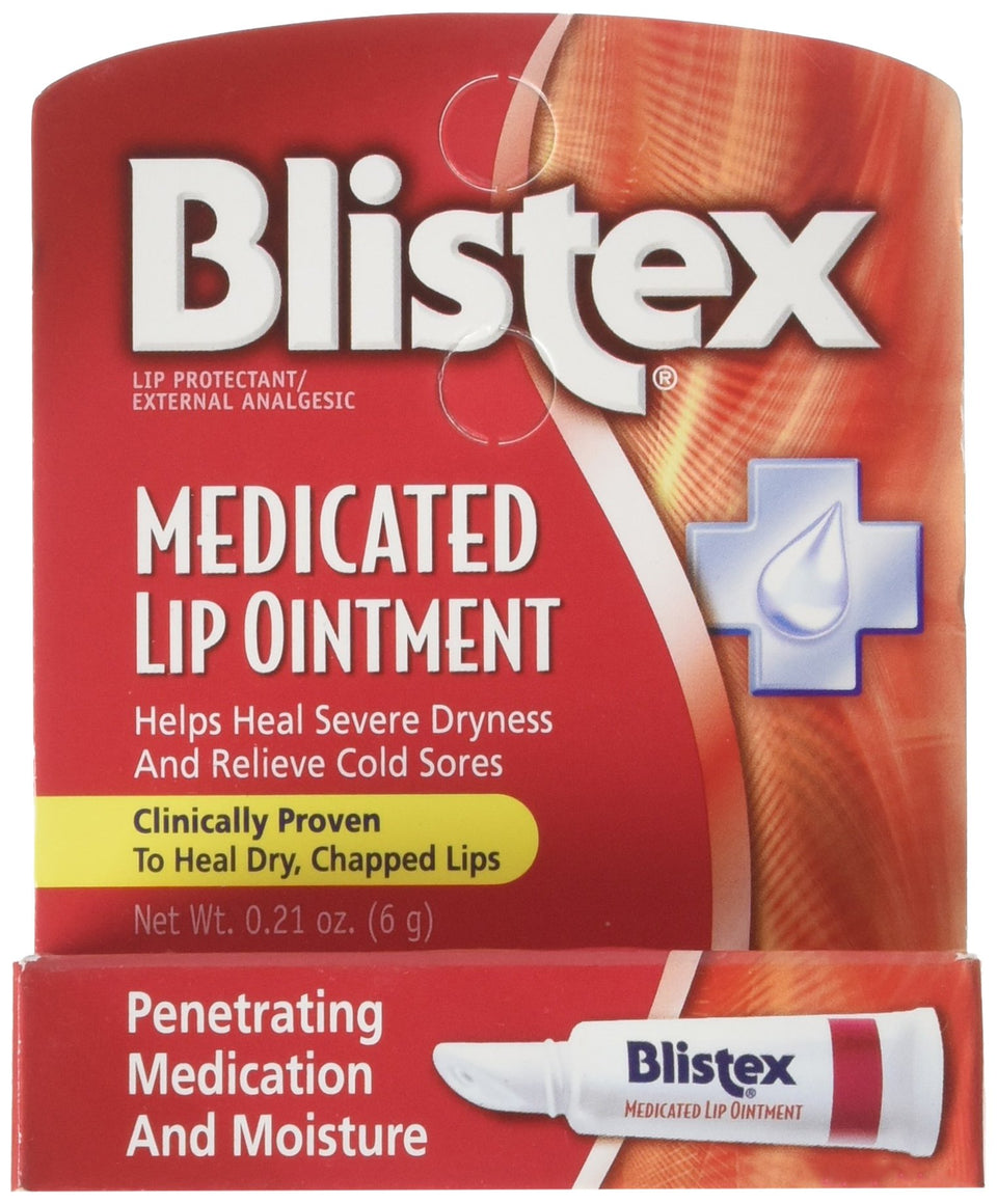 Blistex front packaging showing six 0.21 oz tubes, soothing relief on lips