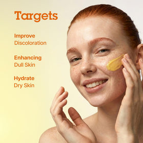 BLITHE ingredient display with vitamin C and apricot highlighting radiance benefit