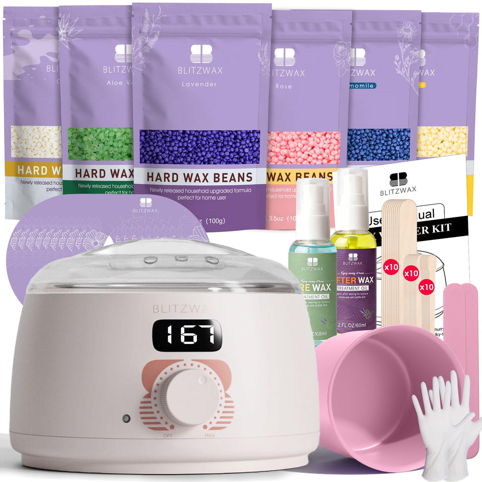 BLITZWAX digital warmer front view showing rose quartz finish and easy controls for fast heating