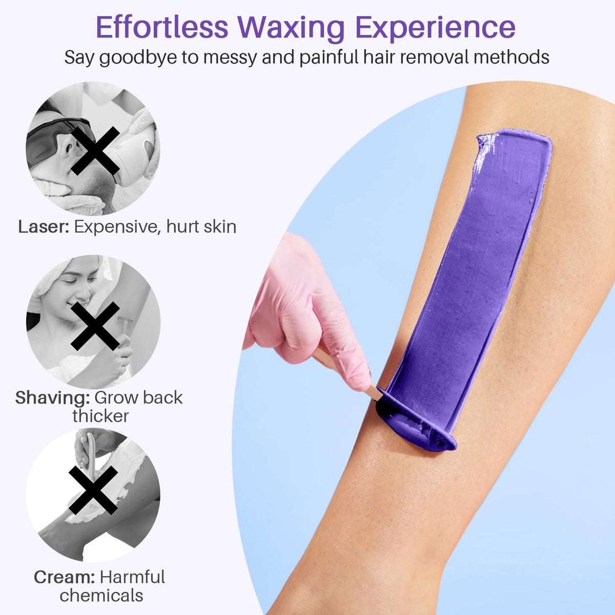 BLITZWAX applying wax to leg demonstrating coverage and smooth removal