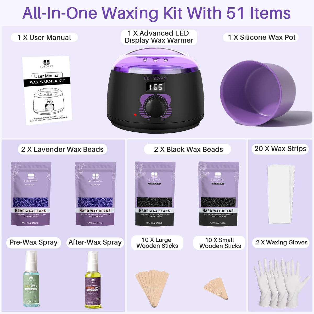 BLITZWAX disposable wax paper and gloves for hygienic post-wax cleanup benefit
