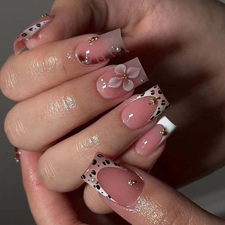 Bloazife front packaging showing nude-pink full-cover nails and included tools, quick-ready