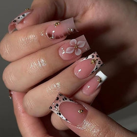 Bloazife front packaging showing nude-pink full-cover nails and included tools, quick-ready