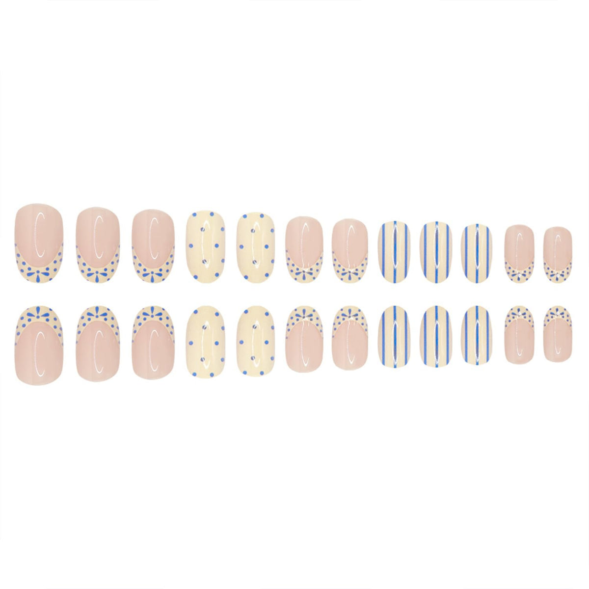 Bloazife press-on nails on model hand, shows wearable short almond manicure benefit