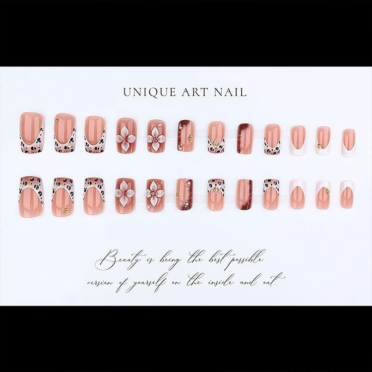 Bloazife top view of leopard print accent nail adding bold contrast to neutral set