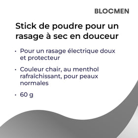 Blocmen stick being applied to beard to improve razor glide and reduce tugging