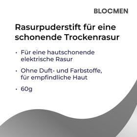 Blocmen stick applied to dry face illustrating gentler shave and reduced irritation