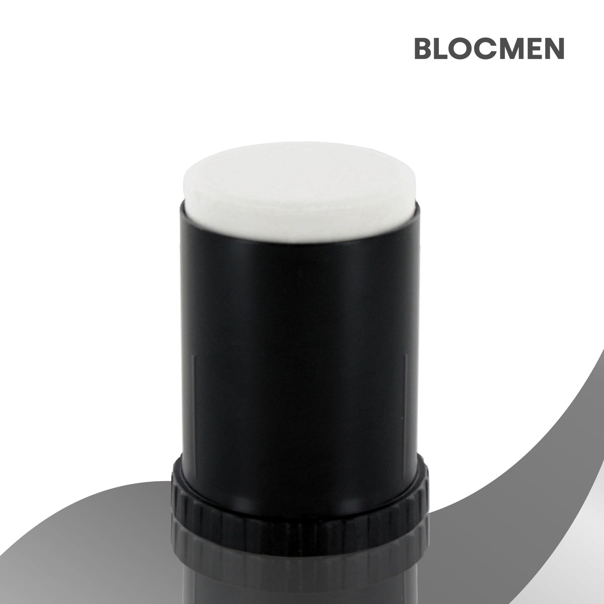 Blocmen stick close-up of product tip demonstrating smooth, drier texture for easy application
