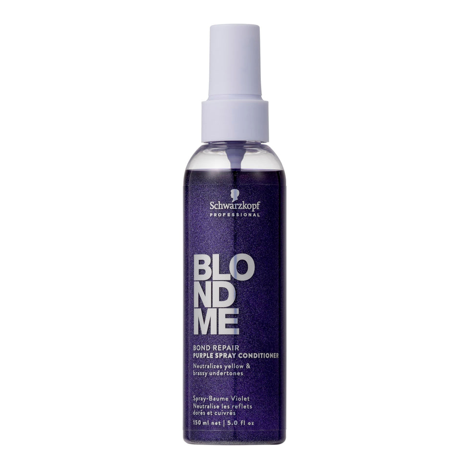 BlondMe front packaging showing bottle and purple label for salon-quality toning