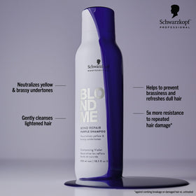 BlondMe shampoo creamy lather texture demonstrating gentle cleansing
