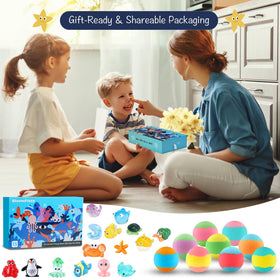 BloomFizzy gift box styled on a shelf demonstrating cheerful presentation and eco-friendly packaging benefit