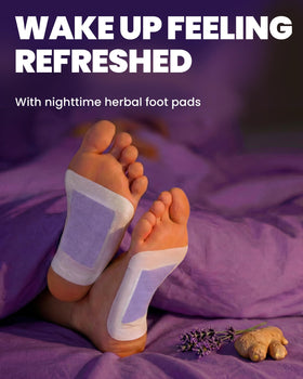 BloomLab patches on bedside table suggesting calming bedtime routine
