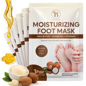 BLOOMORA front packaging showing the hydrating foot mask benefits
