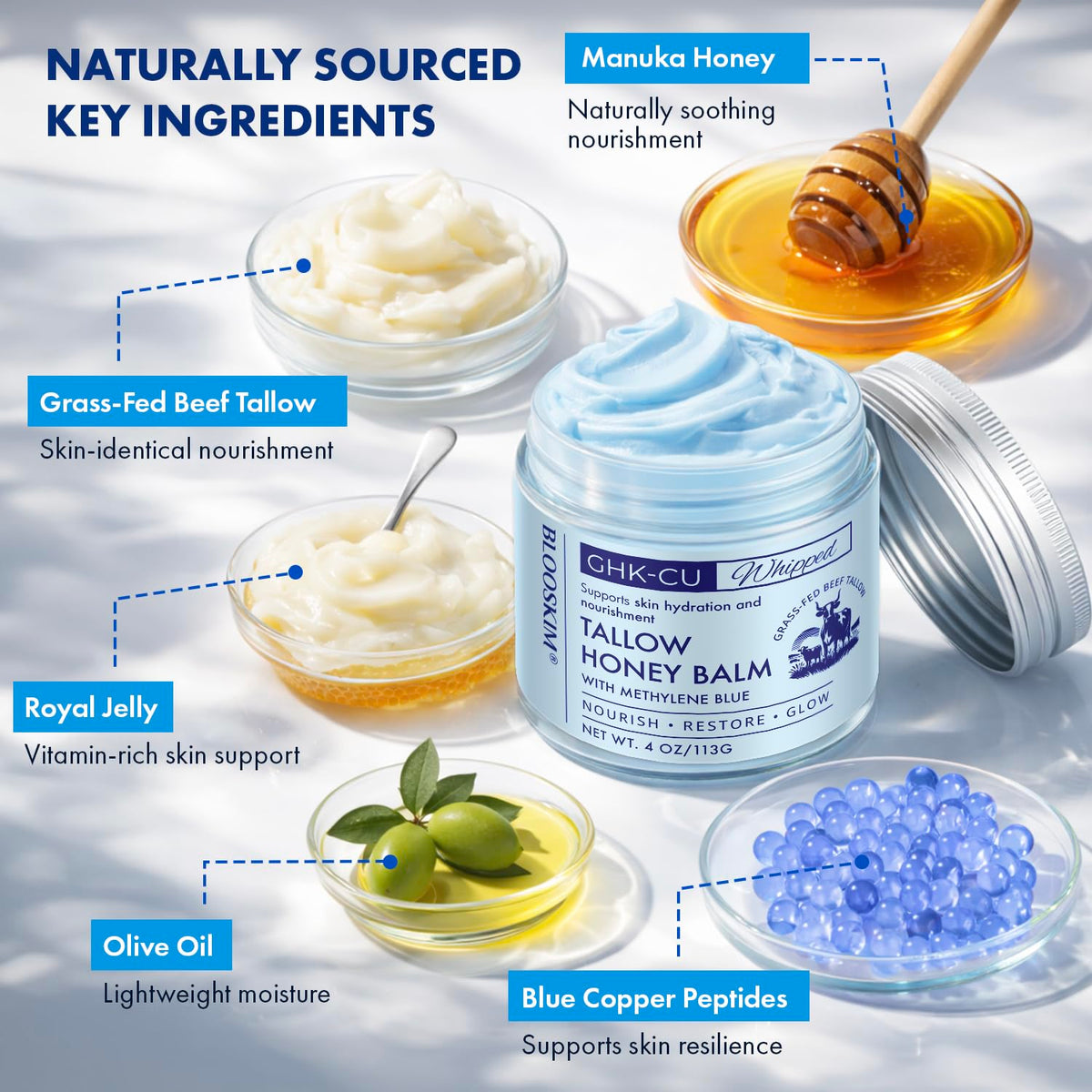 Blooskim being applied to cheek showing nourishment for mature sensitive skin