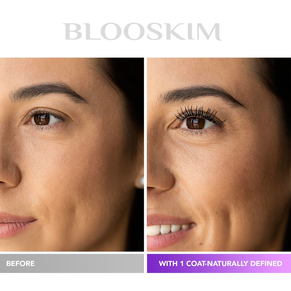 Blooskim before and after mature lashes showing natural volume benefit