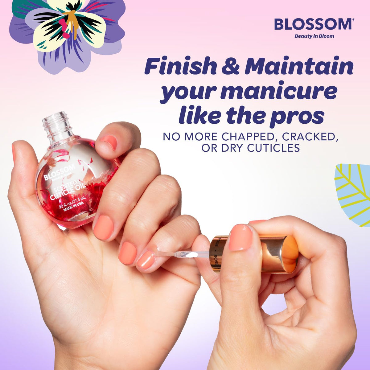 Blossom bottle held in hand for scale and travel-friendly convenience