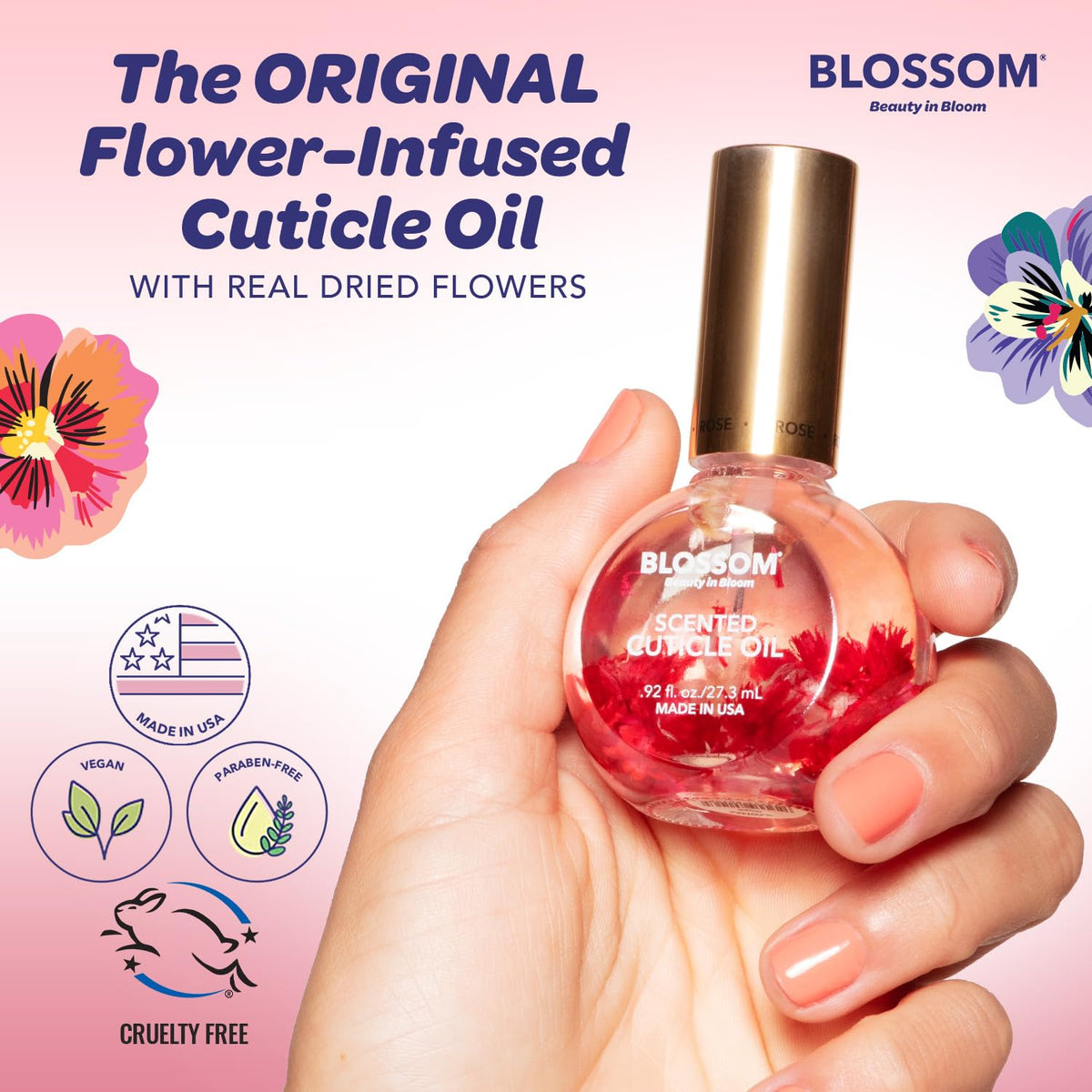 Blossom oil texture on dropper showing lightweight smooth oil for fast absorption