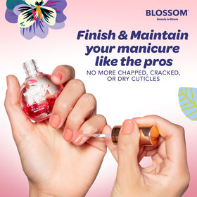 Blossom bottle on vanity with accessories showing pretty shelf-ready styling