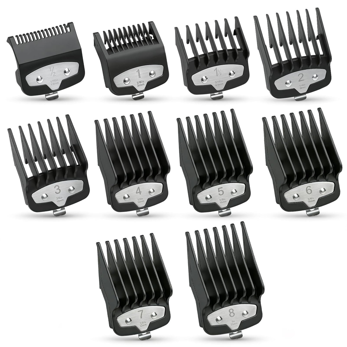BLOTMS front view of full black 10-piece guard set showing professional look and variety