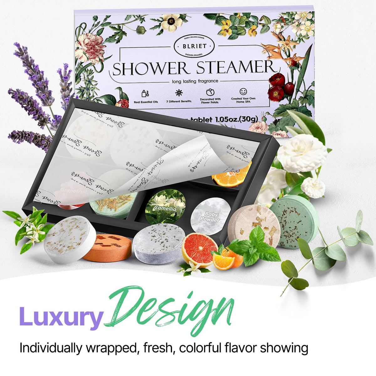 BLRIET steamer in a shower releasing scented steam for a home spa benefit