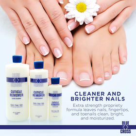 Blue Cross being applied on a fingernail to remove excess cuticle