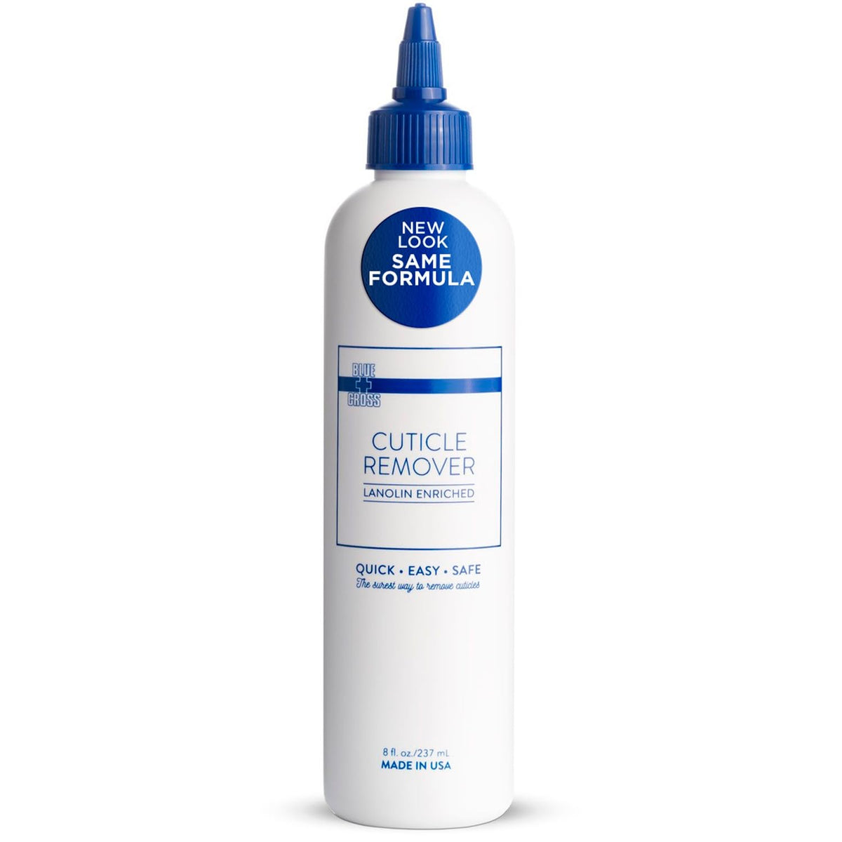 Blue Cross front packaging showing 8oz bottle and product benefit
