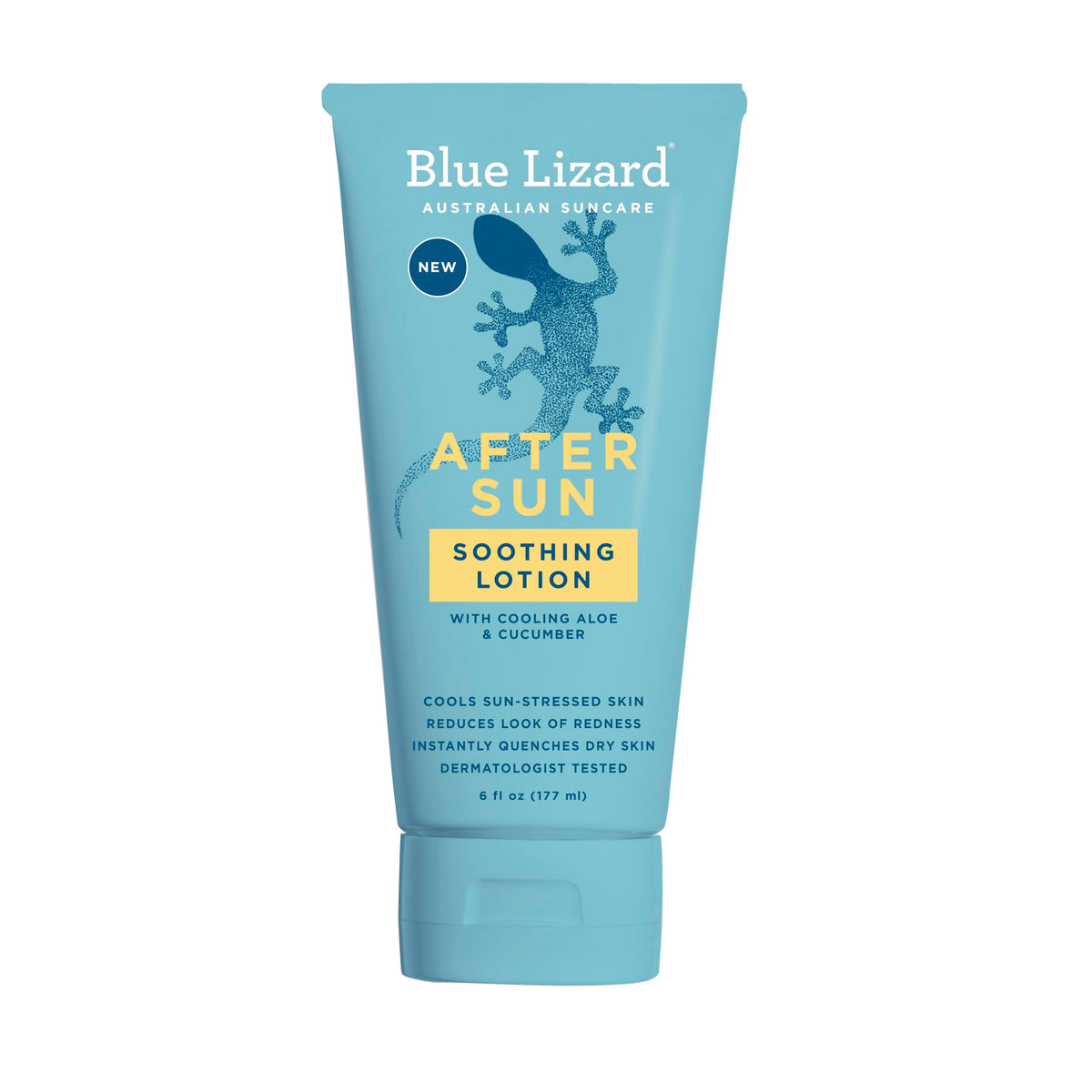 BLUE LIZARD front packaging showing 6 oz soothing lotion and key benefits