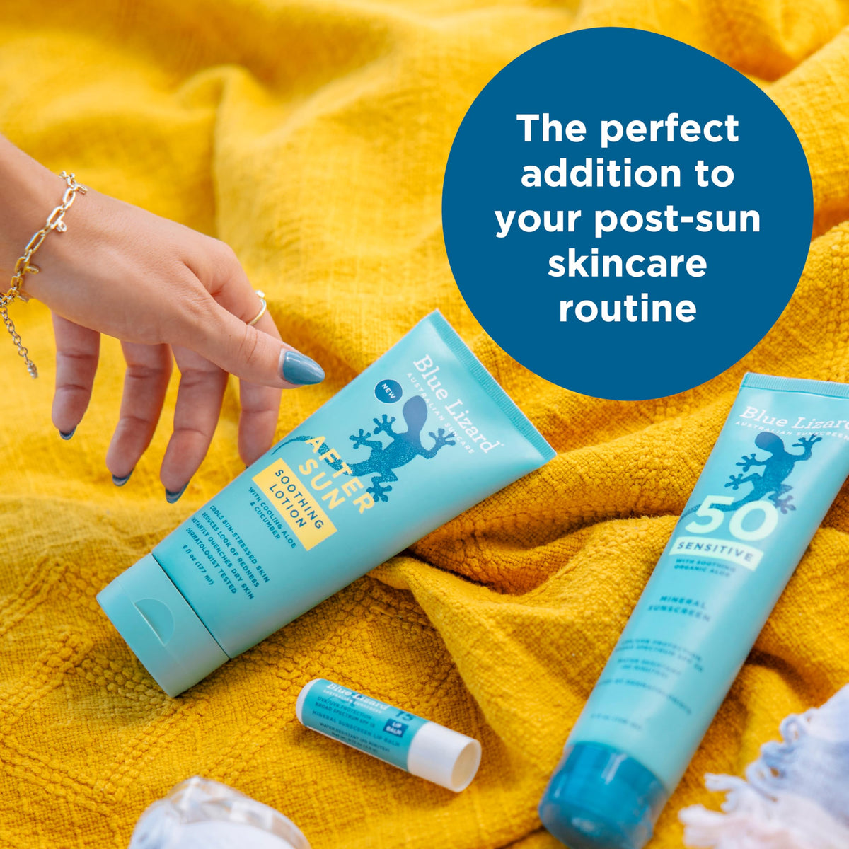 BLUE LIZARD label close-up listing hypoallergenic, vegan, non-comedogenic claims