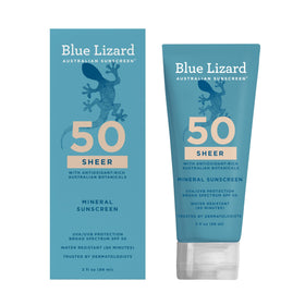 Blue Lizard front packaging showing SPF 50 protection and benefits