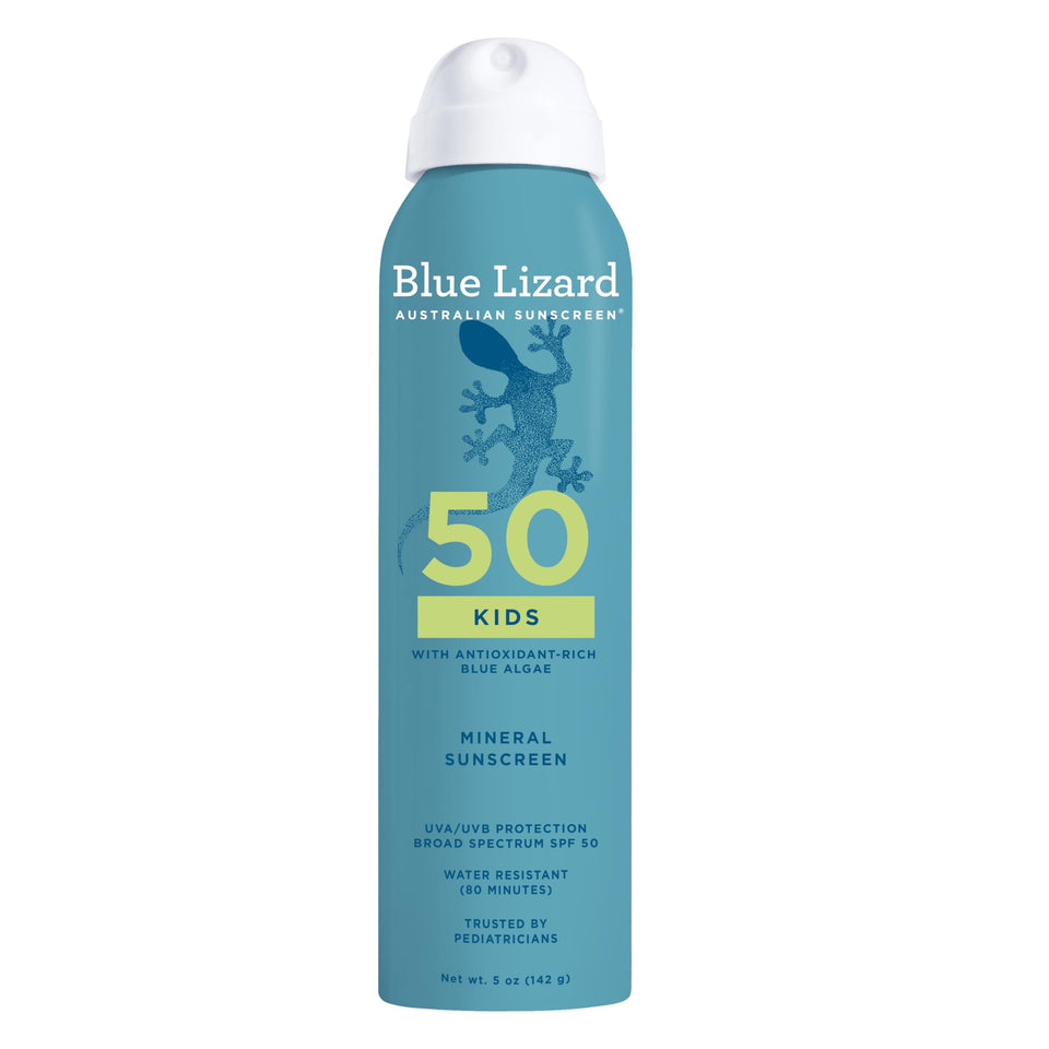 Blue Lizard front packaging showing SPF 50+ protection and kid-friendly design