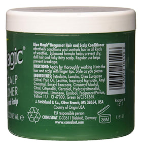 Blue Magic conditioner held in hand to show 12 oz scale for travel convenience