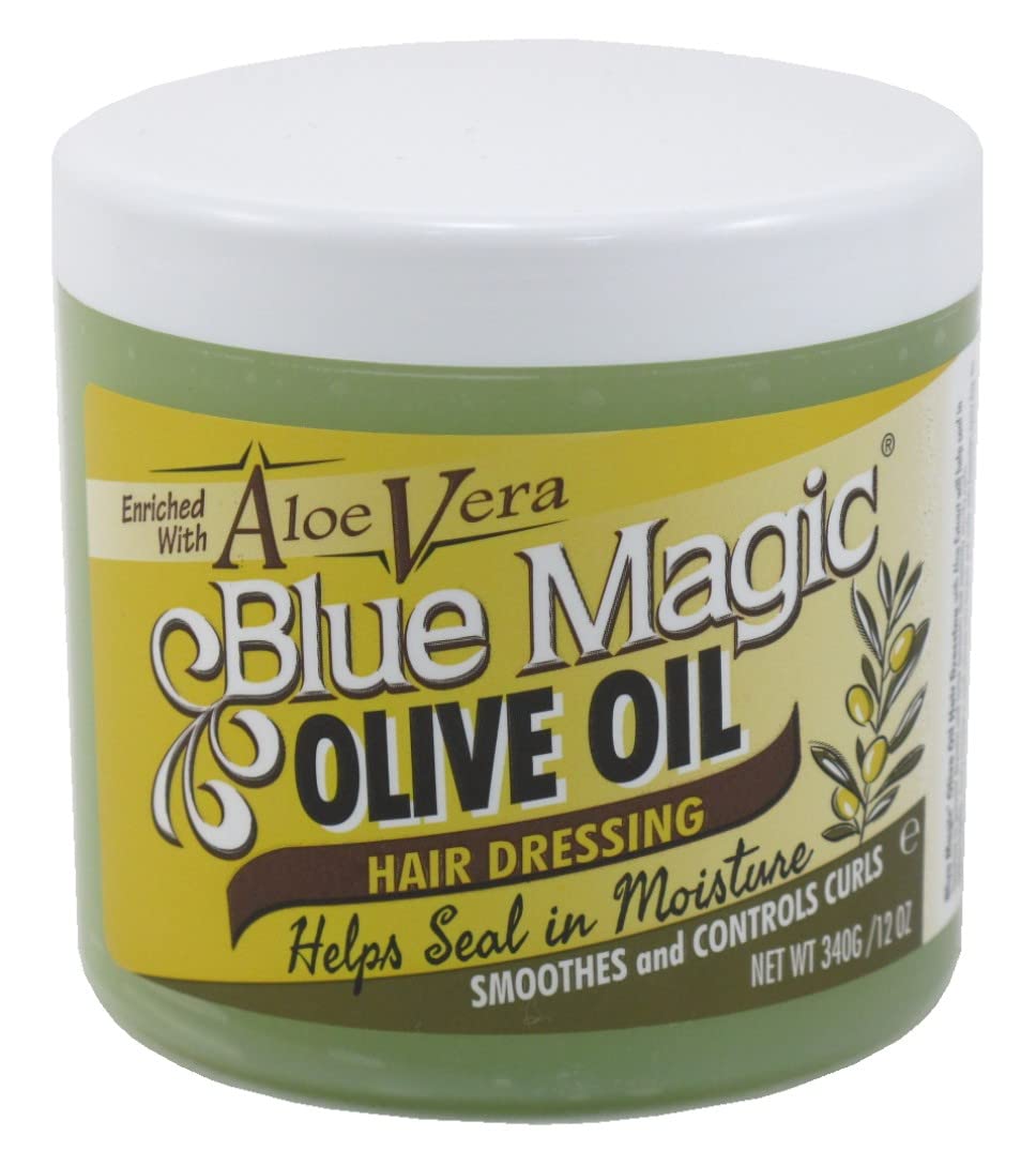 Blue Magic jar front showing label and 12 ounce size for reliable styling