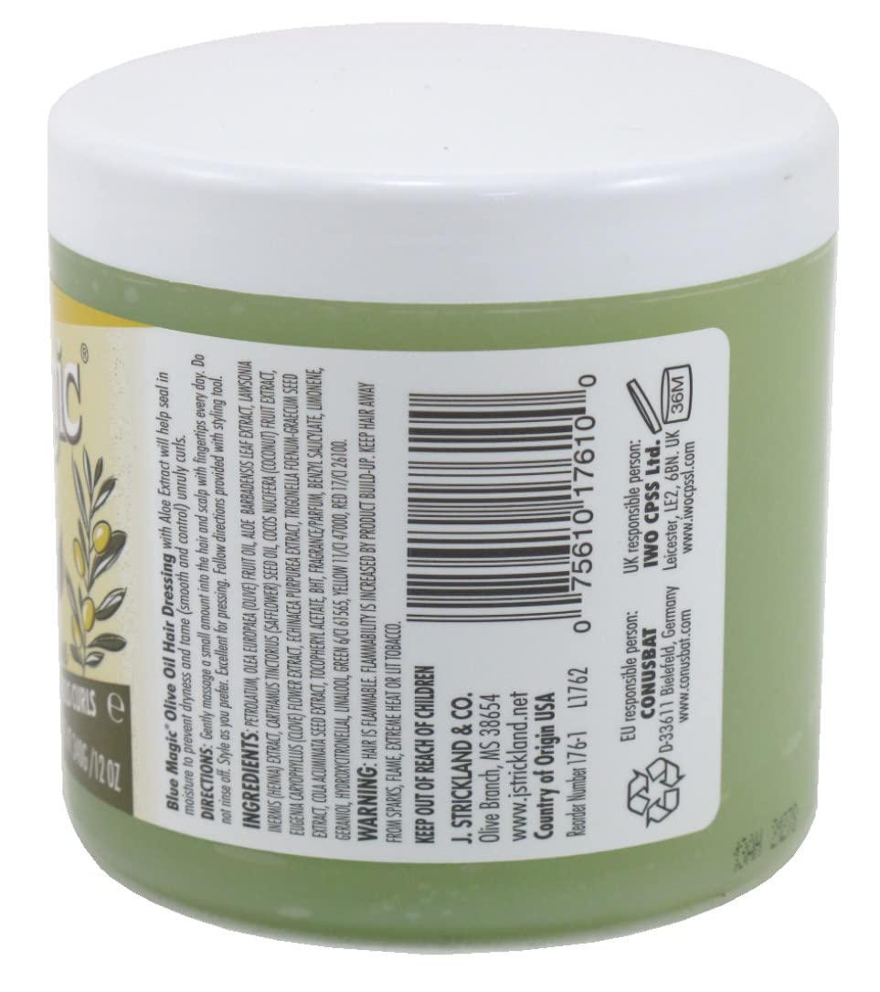 Blue Magic texture close-up showing creamy olive oil dressing for smooth hair