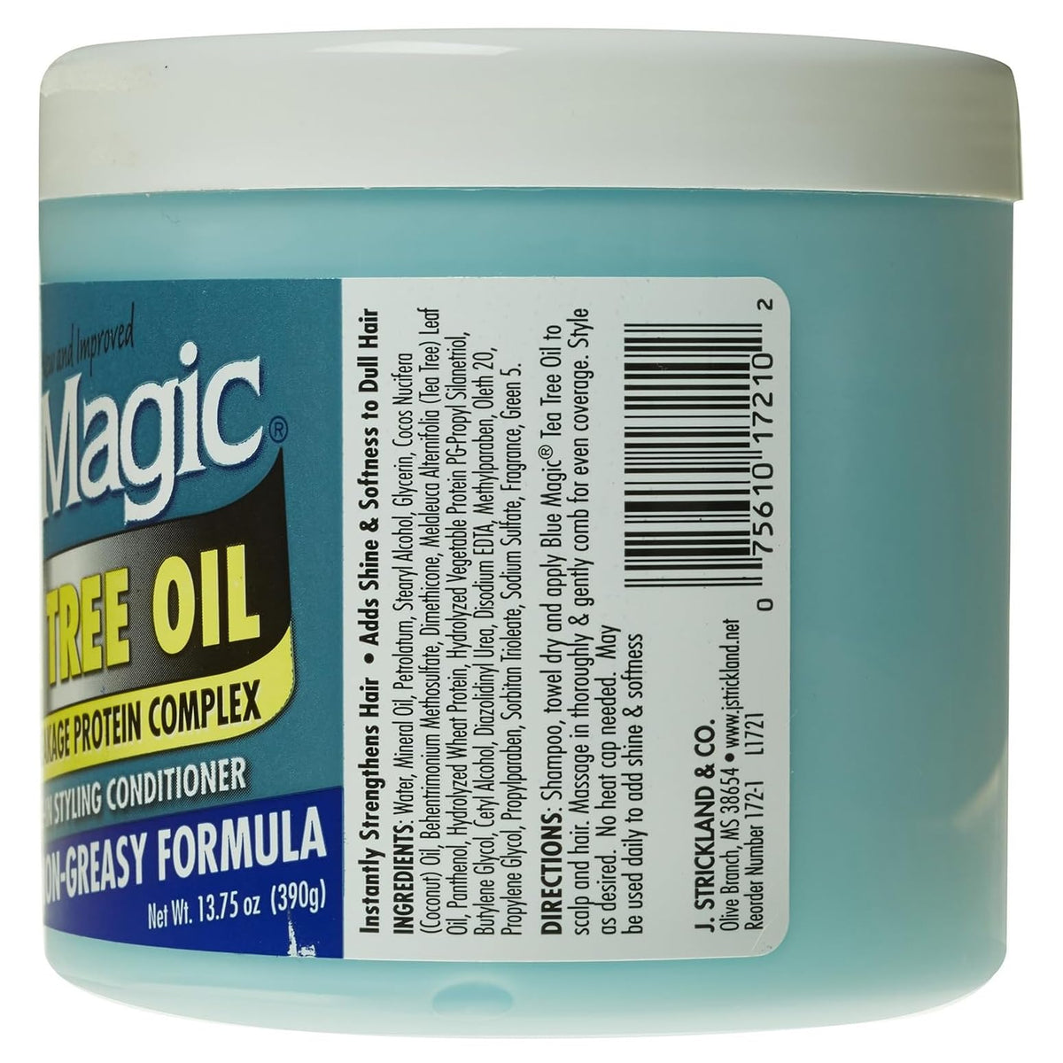Blue Magic conditioner texture close-up, shows creamy slip for detangling