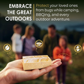 Blue Moon Elise soap in hand demonstrating easy use outdoors