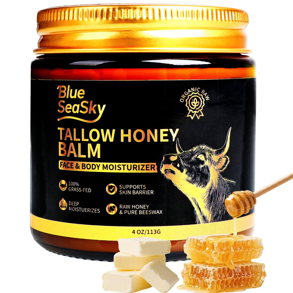 Blue Sea Sky front jar shot showing unscented tallow balm and clean packaging benefit