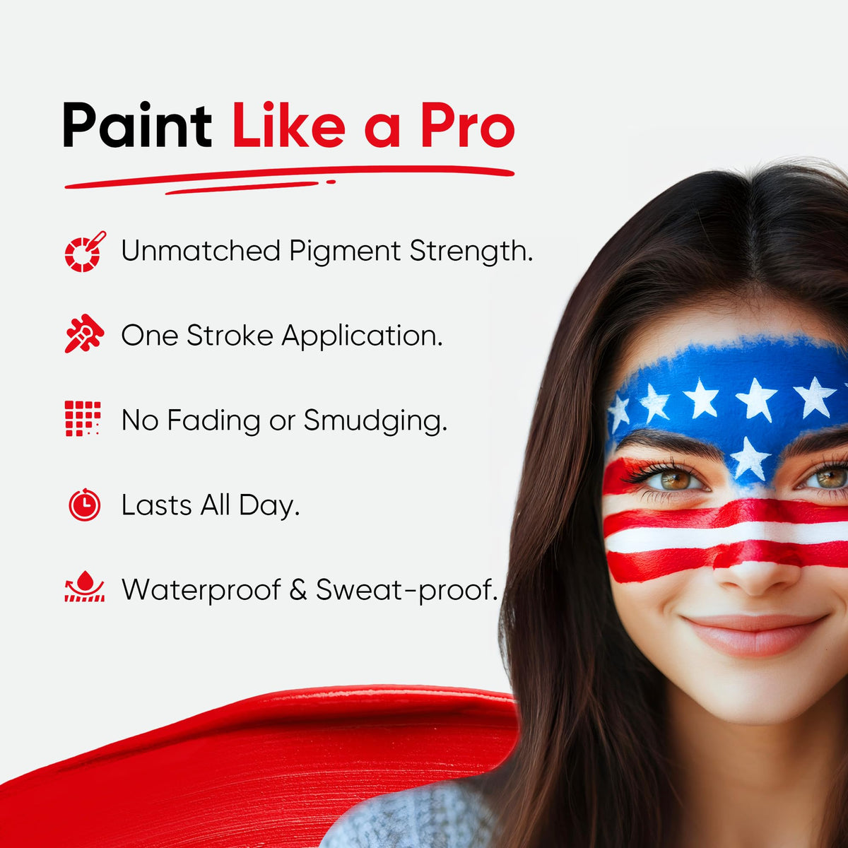 Blue Squid PRO applying patriotic stripe on cheek for game-day spirit