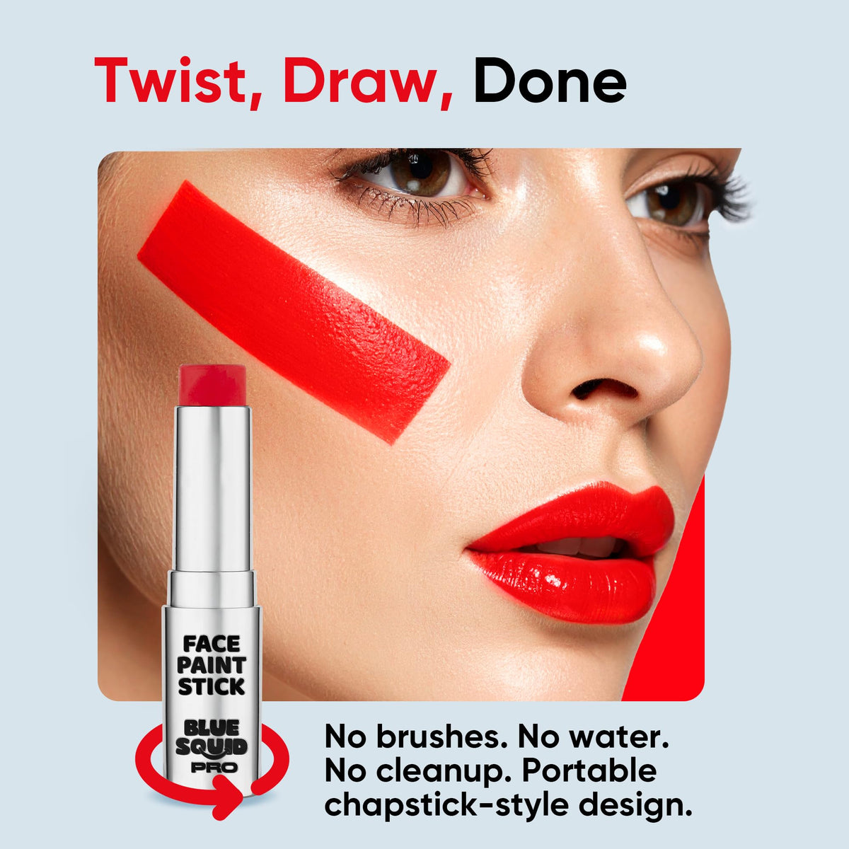 Blue Squid stick held in hand showing scale and portable convenience for touch-ups
